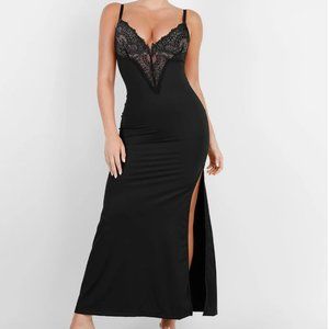 Built-In Shapewear Sexy Lace Slip Split Maxi Dress